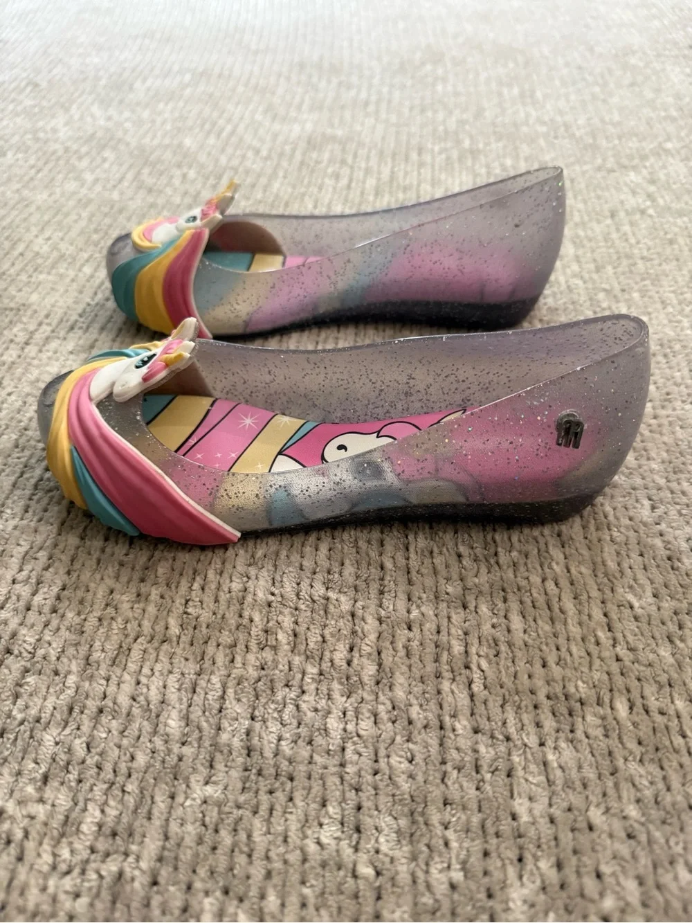 Mini Melissa Unicorn Glitter Jelly Flats Rainbow Shoes Kids Size 2